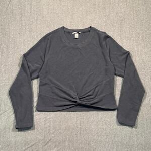 Victorias Secret Gray Waffle knit twist front long sleeve cropped fitted tee